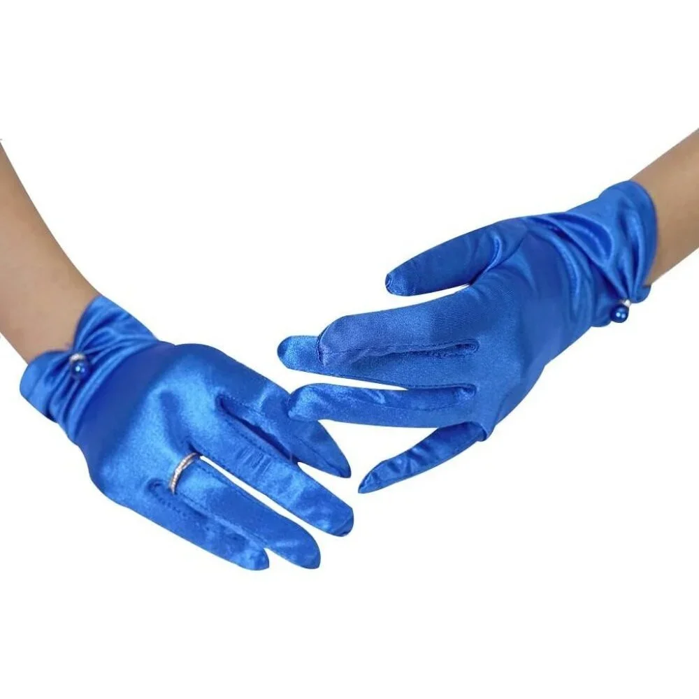 Women's Evening Lvory-Satin Tulle Short Lace Gloves Wrist Wedding Bridal Party